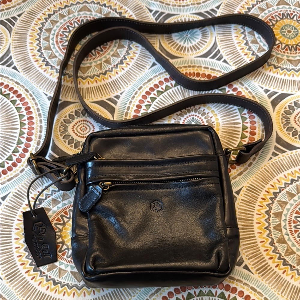 NEW In Pell Black Leather Crossbody Bag Purse - Made in Italy